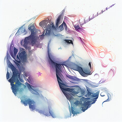 Wall Mural - Unicorn illustration for children design. Rainbow hair. Isolated. Cute fantasy animal.