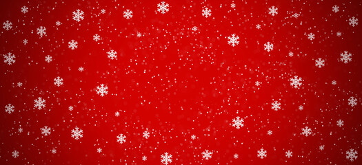 Wall Mural - Christmas snowy winter design. Snow red background.  Blurred background