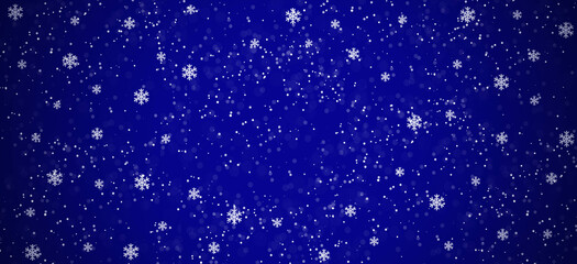 Wall Mural - Christmas snowy winter design. Snow blue background.  Blurred background