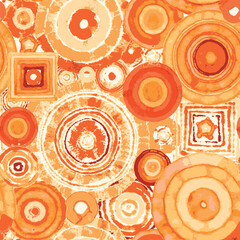 Poster - seamless abstract pattern of geometric shapes, circles and squares imitating embroidery or tapestry. Repeating vector background. Suitable for wallpaper, wrapping paper or fabric design