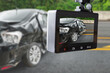 Car CCTV camera video recorder with car crash accident on the road