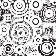 Poster - seamless abstract pattern of geometric shapes, circles and squares imitating embroidery or tapestry. Repeating vector background. Suitable for wallpaper, wrapping paper or fabric design