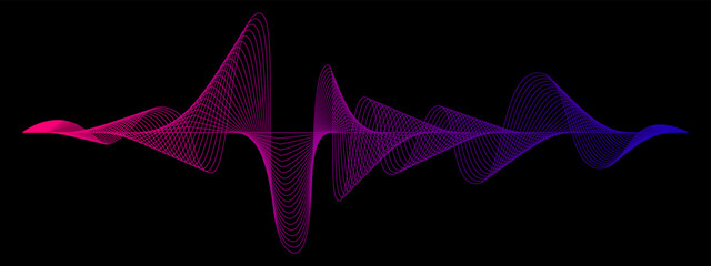 Poster - Vector wave dynamic music lines. Blue-violet abstract lines. Sound waves on a black background for your design. Vector EPS 10