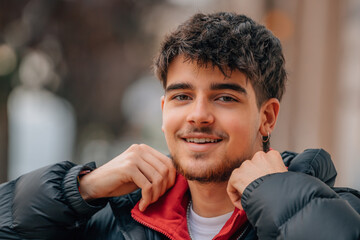 Canvas Print - young man on the street in autumn winter