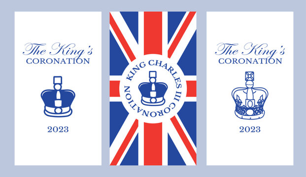 poster for king charles iii coronation with british flag vector illustration. greeting card for cele