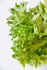 Wall Mural - Green salad on a white background. Beautiful salad greens.