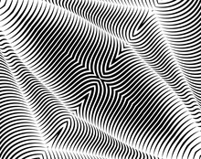 Digital Image With A Psychedelic Stripes Wave Design Black And White. Optical Art Background. Texture With Wavy, Curves Lines. Vector Illustration