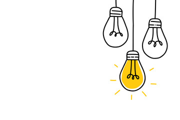 Wall Mural - background creative idea with hand drawn light bulbs and lines