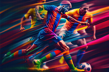 Wall Mural - football action scene with competing soccer players