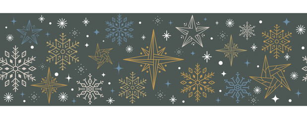 Wall Mural - Christmas seamless pattern wiht Snowflakes and stars. Holiday xmas geometric background.