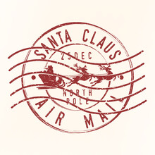 Santa Claus North Pole Quality Original Stamp. Christmas Design Vector Art Round Seal Postmark.