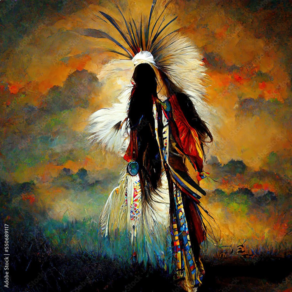 Ilustração native american indian in the desert poster art