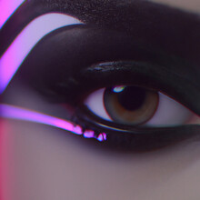 AI-generated Brown Iris Smokey Eye With Dark Black And Cyberpunk Pink Colored Shadows And Deep Stare Into Camera