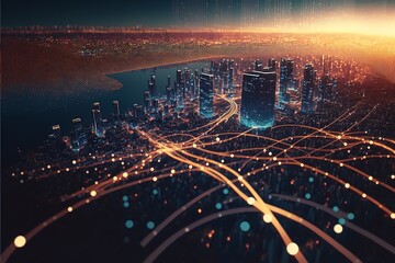 Wall Mural - Illustration about futuristic city. Made by AI.