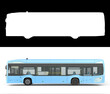 Side of blue city bus with open dors 3d render image on white with alpha