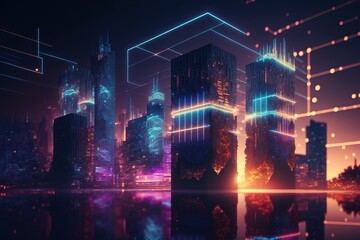 Wall Mural - Illustration about futuristic city. Made by AI.