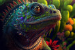 colorful exotic iguana, crazy rainforest creature, generative ai
