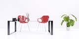 Fototapeta  - red chairs and glass table 3d rendering