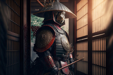 Wall Mural - ancient samurai preparing for combat