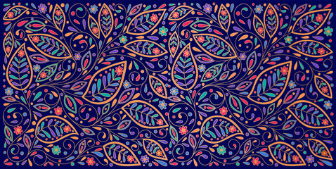 Wall Mural - Colorful abstract floral background. Vector ornament pattern. Paisley elements. Great for fabric, invitation, wallpaper, decoration, packaging or any desired idea.