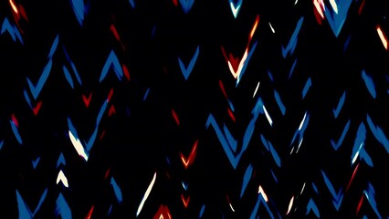 Poster - Colorful moving pattern with zigzags. Motion. Moving triangular zigzags with flickering in stream. Colorful shimmering waves with triangular patterns move on black background