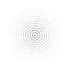 Poster - Textured concentric ripple circles set. Sonar or sound wave rings collection. Epicentre, target, radar icon concept. Radial signal or vibration elements. Dotted illustration 