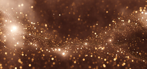 Poster - warm holiday background filled with bright particles and bokeh effects. filled with small, individua