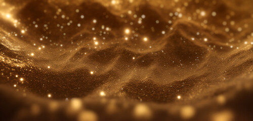 Poster - warm orange background filled with magic particles, sand, bokeh effects. filled with small, individu