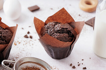 Wall Mural - Sweet chocolate muffin on table