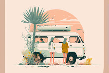 Van Life Vector Art Of Two Women Going On An Adventure In The Desert Together Slow Living