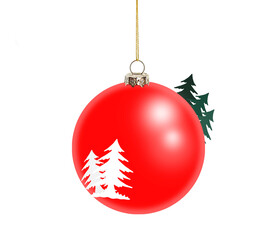 Wall Mural - red christmas ornament with fir trees on white background
