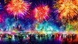 © dreamyart - The sky is lit up with vibrant colors as the fireworks explode in a grand finale. The crowd cheers and claps in excitement, eager to see what the new year will bring.