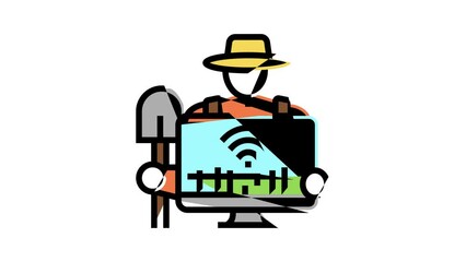 Wall Mural - smart farmer agriculture color icon animation