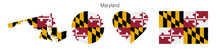 Maryland Flag In Different Shapes Icon Set. Flat Vector Illustration