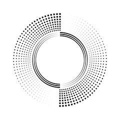 Wall Mural - Tiny squares and lines in circle form. Black halftone dots. Trendy design element for border frame, round logo, tattoo, sign, symbol, web pages, prints, template, pattern, abstract background