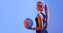 Close Up Of Caucasian Attractive Fit Woman With A Medicine Ball