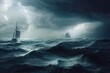 Ship in the stormy sea