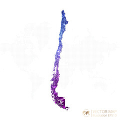 Chile map in geometric wireframe blue with purple polygonal style gradient graphic on white background. Vector Illustration Eps10.