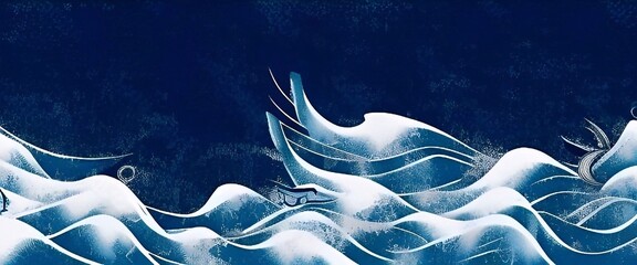 Rough sea wave Japanese style background illustration