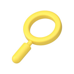 Poster - Yellow 3d magnifier. Volumetric magnifying tool icon for search, finding, reading, research, analysis information