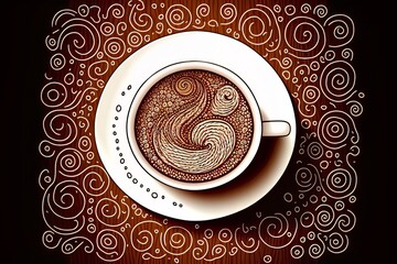 Wall Mural - Illustration of Coffee, Latte or Espresso from Above on Fancy Doodle Background