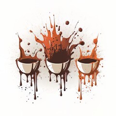 Wall Mural - Illustration of Three Spilling Splattering Coffees