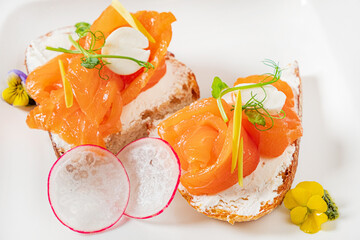 Canvas Print - canape with smoked salmon and cream cheese