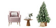 Armchair and a christmas tree on white background