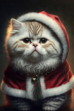 Cute Kitten Dressed As Santa Claus	