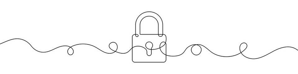 Wall Mural - Padlock symbol in continuous line drawing style. Line art of lock icon. Vector illustration. Abstract background