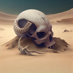 Wall Mural - human skulls in the desert sand, generative ai