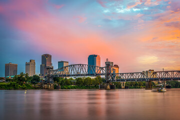 Fototapete - Little Rock, Arkansas, USA Downtown Skyline on the Arkansas River.