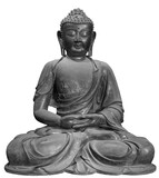 Isolated PNG cutout of a black Buddha statue meditating on a transparent background