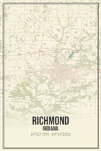 Retro US City Map Of Richmond, Indiana. Vintage Street Map.